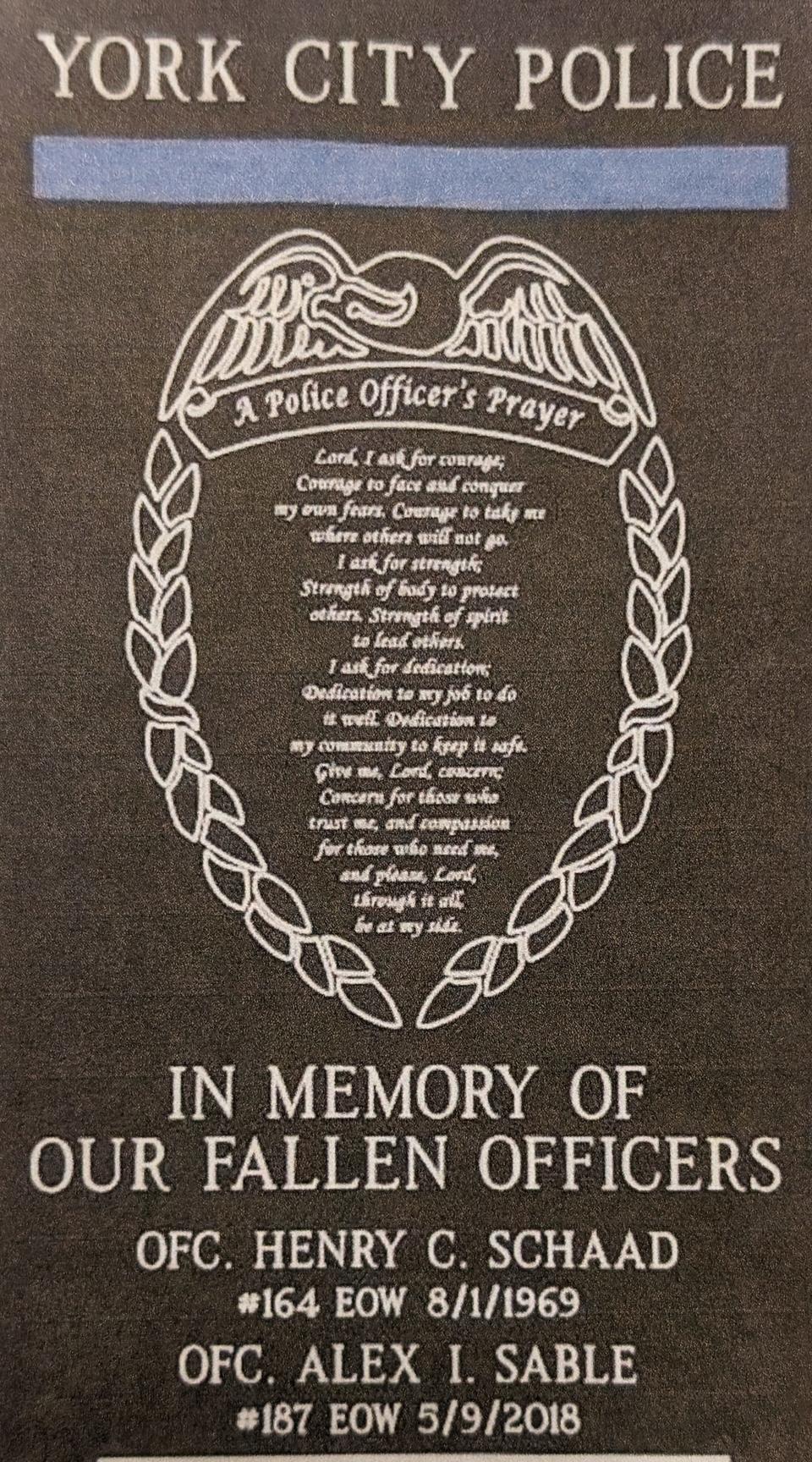 What the engraving might look like on the York City Police memorial.