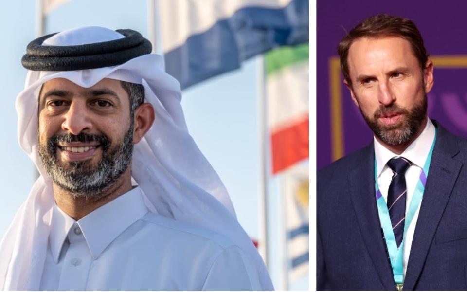 Nasser Al Khater (left) and Gareth Southgate - World Cup boss warns Gareth Southgate: Qatar protests will lack credibility without speaking to us - PAUL GROVER / REUTERS