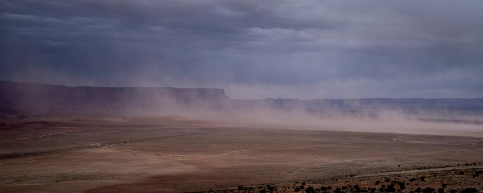 Dust blows across House Rock Valley, March 28, 2022, south of the Vermillion Cliffs, Arizona. This area would be in the new Baaj Nwaavjo I’tah Kukveni – Ancestral Footprints of the Grand Canyon National Monument.