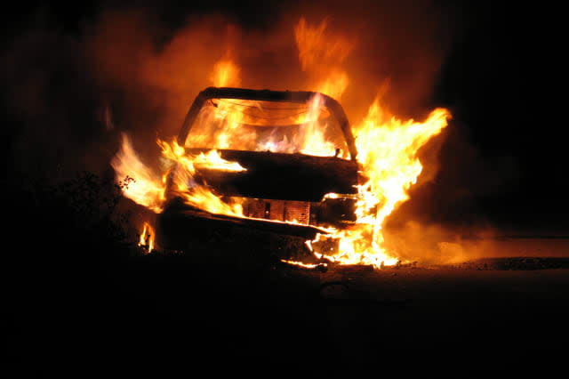 Car burning, nightshot