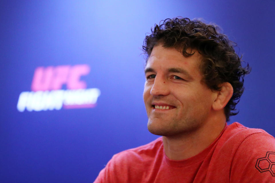 SINGAPORE, SINGAPORE - SEPTEMBER 03: Ben Askren fields questions from the media during a UFC Singapore on-sale press conference at the Mandarin Oriental Hotel on September 03, 2019 in Singapore. (Photo by Yong Teck Lim/Zuffa LLC/Zuffa LLC)