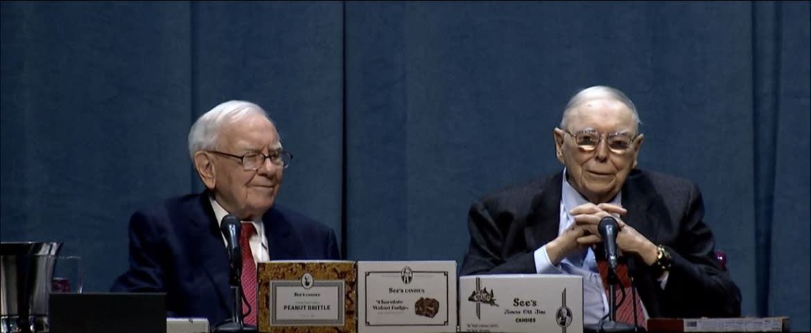 Warren Buffett and Charlie Munger at the 2022 Berkshire Hathaway annual shareholders meeting. (screenshot/CNBC)