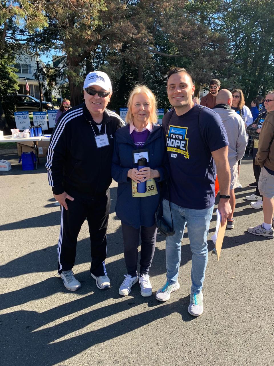 HDSA New Jersey chapter board members Mike Campbell (left to right), Faye Gregory and Joe Cosentino at the 2023 Hope Walk.