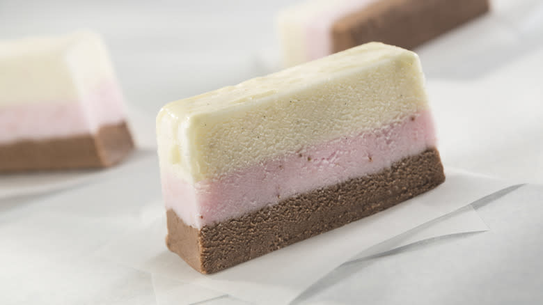 Sliced Neapolitan ice cream