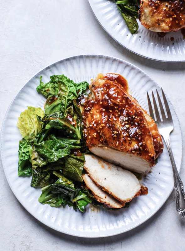 <p>The Daley Plate</p><p>Chicken and cabbage cooked in a pan with a fiery mix containing mostly honey, garlic and gochujang.</p><p><strong>Get the recipe: <a href="https://www.thedaleyplate.com/blog/honey-garlic-gochujang-chicken-with-cabbage" rel="nofollow noopener" target="_blank" data-ylk="slk:Honey Garlic Gochujang Chicken with Cabbage;elm:context_link;itc:0;sec:content-canvas" class="link ">Honey Garlic Gochujang Chicken with Cabbage</a></strong></p>
