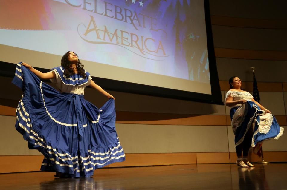 Dancers with Grupo Folklorico Salvadoreno perform during a citizenship oath ceremony at the Salt Lake City Public Library in Salt Lake City on Wednesday, Feb. 14, 2024. | Kristin Murphy, Deseret News