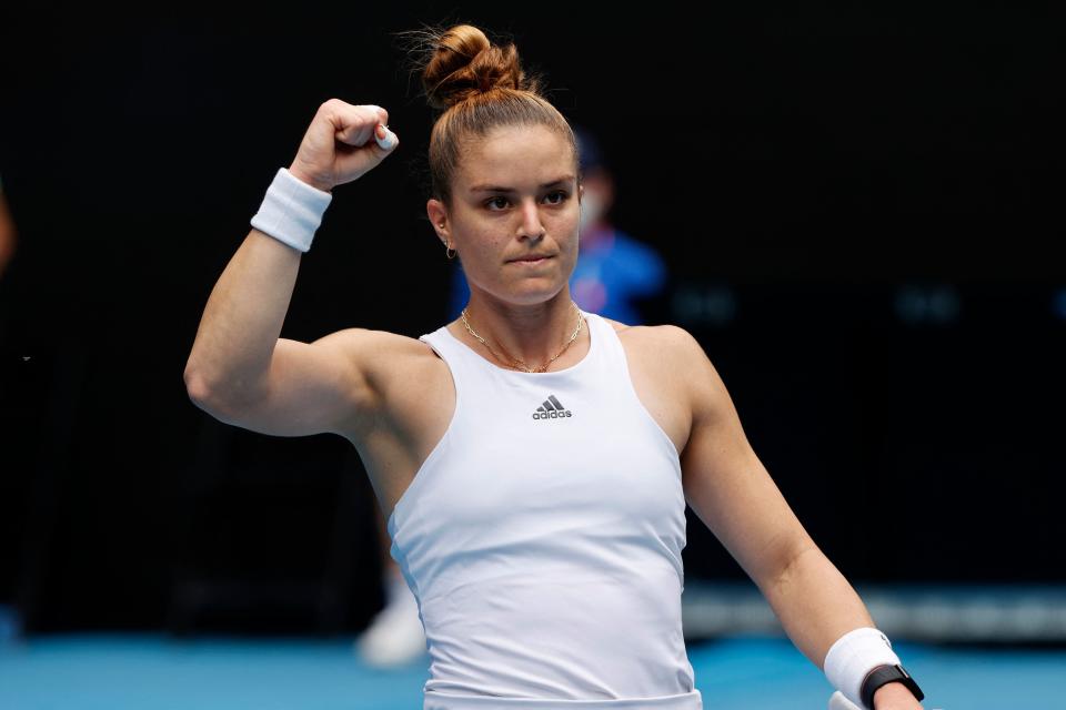 Seen here, Maria Sakkari celebrates after beating Tatjana Maria in the first round of the Australian Open. 