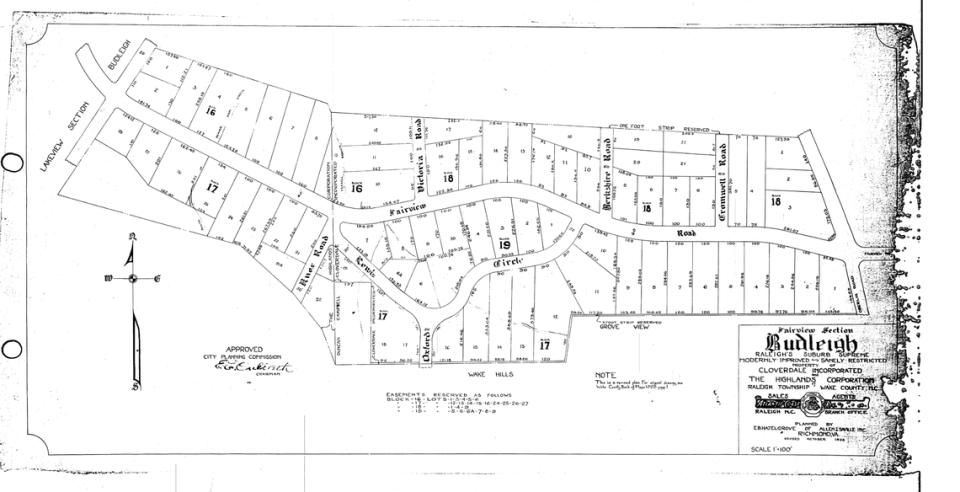 An example of a 1935 Raleigh subdivision map with racially restrictive covenants.