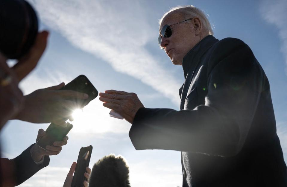 President Joe Biden speaks to reporters about the surveillance balloon on Feb. 4, 2023. <a href="https://media.gettyimages.com/id/1246795543/photo/us-politics-biden-security-balloon.jpg?s=1024x1024&w=gi&k=20&c=0wM_CCuclU40hRZWN9zSKg5J94DM-3mH12haQhB0U3w=" rel="nofollow noopener" target="_blank" data-ylk="slk:Andrew Caballero-Reynolds/AFP via Getty Images;elm:context_link;itc:0;sec:content-canvas" class="link ">Andrew Caballero-Reynolds/AFP via Getty Images</a>