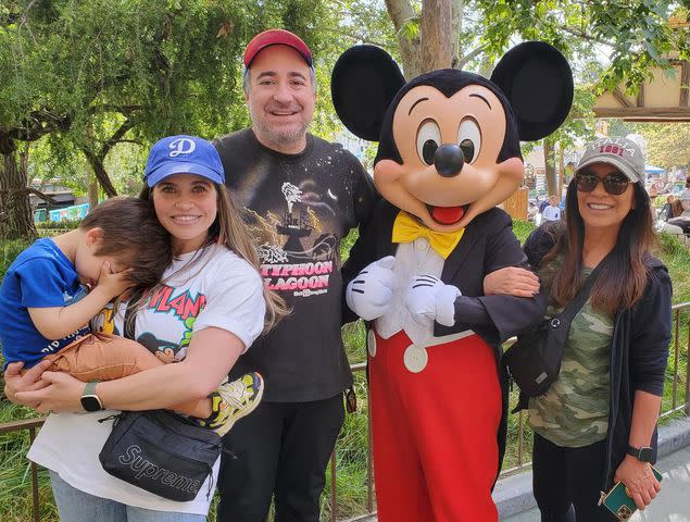 <p>Danielle Fishel Instagram</p> Danielle Fishel with her son Adler, husband Jensen Karp, Mickey Mouse and her mom Jen FIshel.