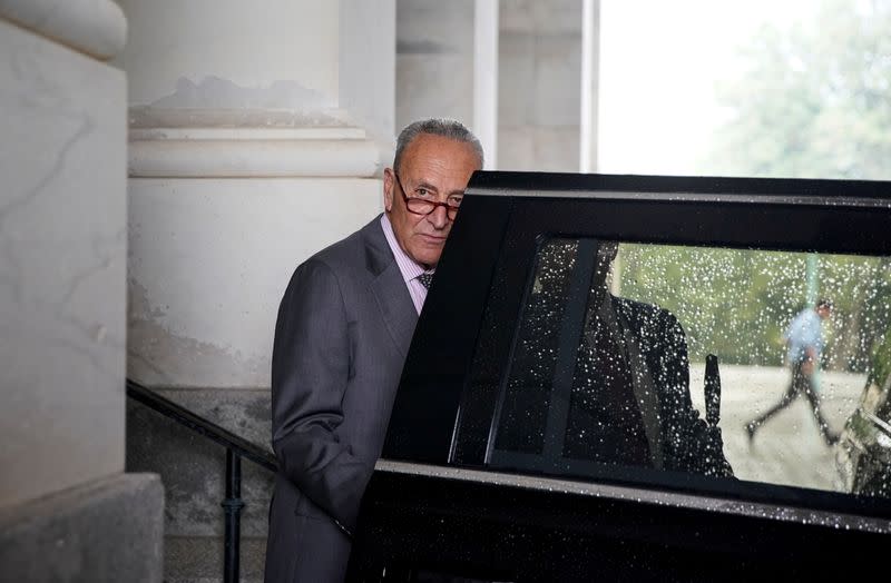 U.S. Senate Majority Leader Chuck Schumer departs the U.S. Capitol in Washington