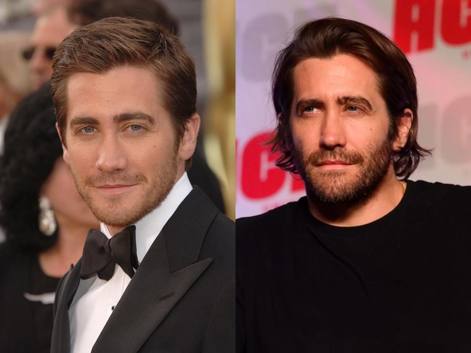 jake gyllenhaal with short hair on the left and long hair on the right