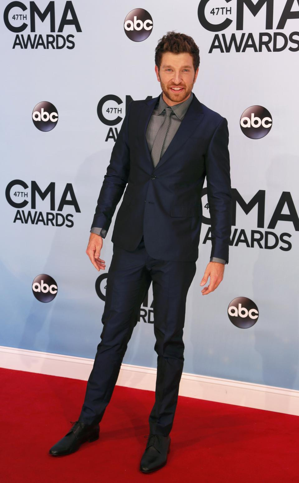 Singer Brett Eldredge arrives at the 47th Country Music Association Awards in Nashville, Tennessee