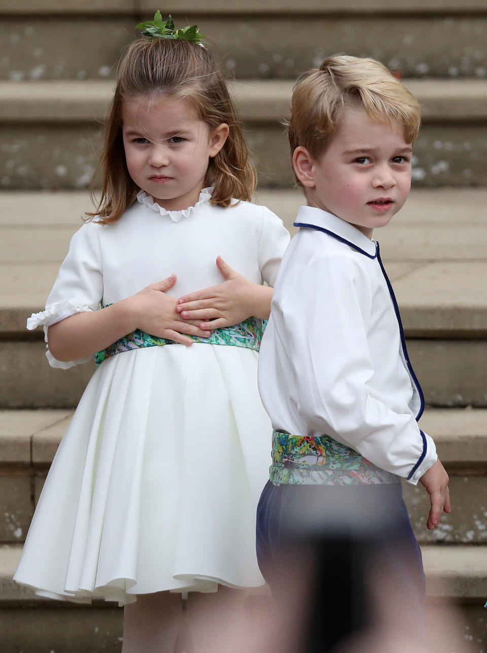 Princess Charlotte and Prince George served in Princess Eugenie's wedding party.&nbsp; (Photo: Getty)