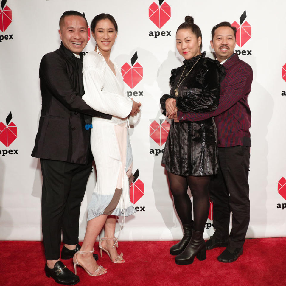 <p>Phillip Lim, Eva Chen, Carol Lim, and Humberto Leon in a prom pose on the red carpet at the 26th annual Apex for Youth gala. (Photo: BFA/Courtesy of Apex for Youth) </p>