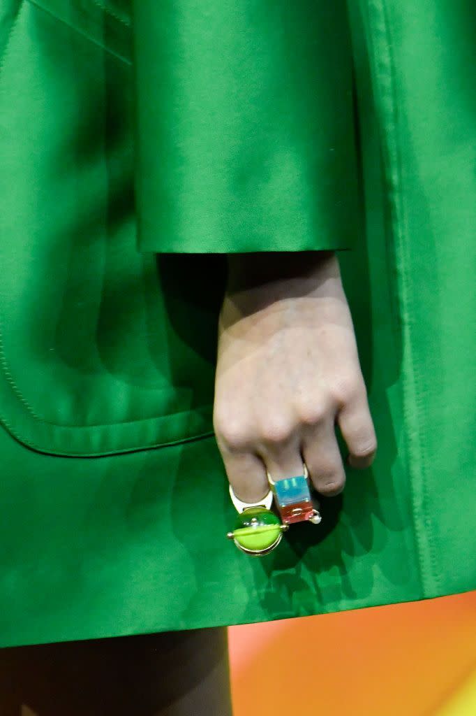 <p>Between Swarovski's new, modern look and Maria Grazia Chiuri's latest collection of fashion jewelry at Dior, it's clear that colorful bauble rings are here to stay. The standout style showed up on the spring '22 runways in the form of Lucite bubblegum rings, some with embellishments, others with illusive, 3D silhouettes, or both. When it comes to styling the eye-catching finger candy, there are quite literally no rules—except the more the better.</p>