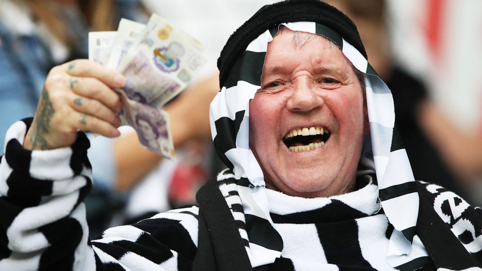 Pictured here, a Newcastle United fan dresses in mock Arabic attire at a home game.