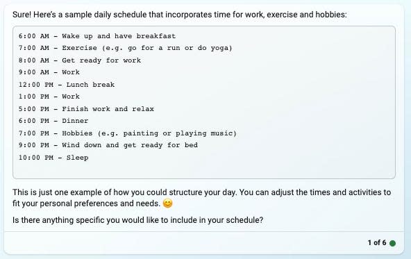 bing precise: write me a schedule
