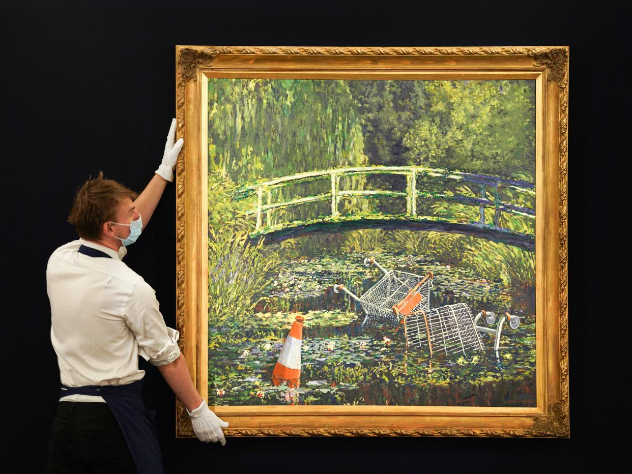 Banksy's 'Show Me the Monet' is about to go on auction for up to £5m (Getty Images for Sotheby's)