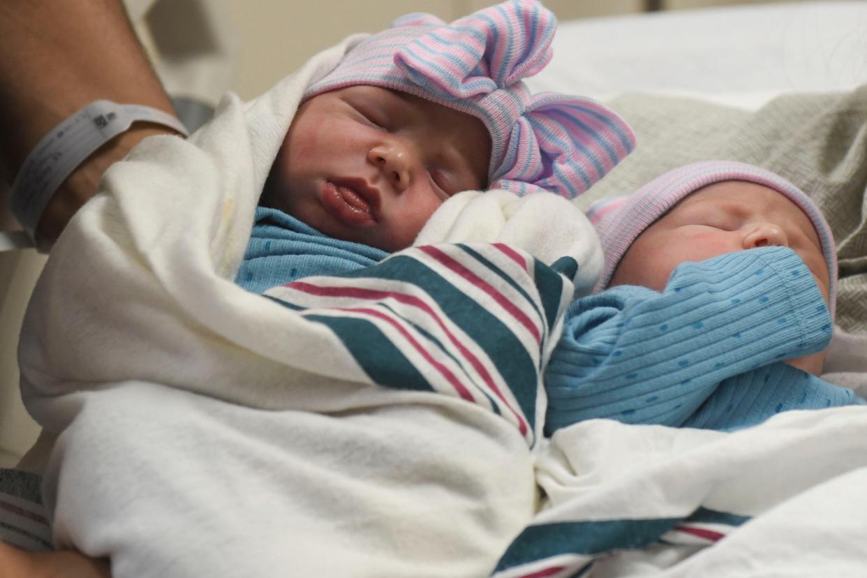 Twins Hendrix and Theodosia Felder after being born at Doctors Hospital on Thursday, Feb. 29, 2024. The Felders, former Augusta residents, traveled from Guam to give birth at Doctors Hospital.