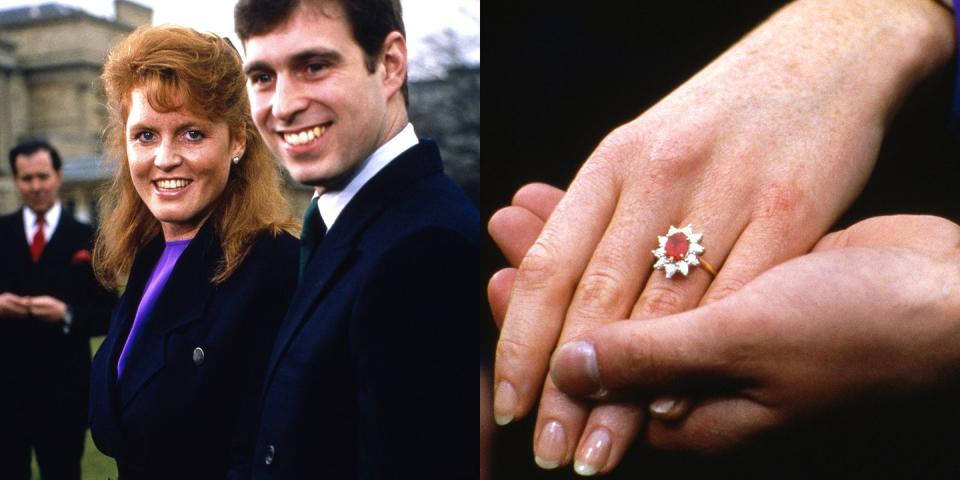 <p>Prince Andrew gave Fergie a Burmese ruby ring he helped design from royal favourite House of Garrard—which is said to have been picked thanks to the fact that it matched her hair.</p>