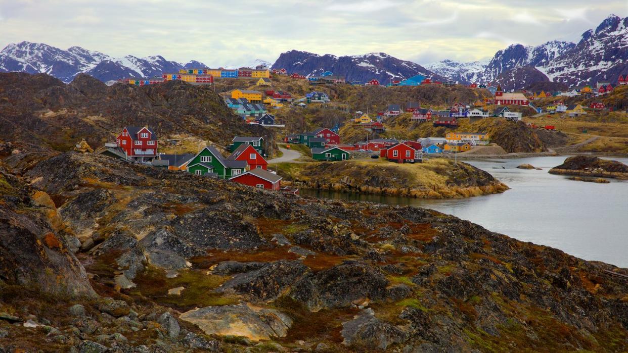 arctic town of sisimiut during luxury expedition ship seabourn venture cruise around greenland