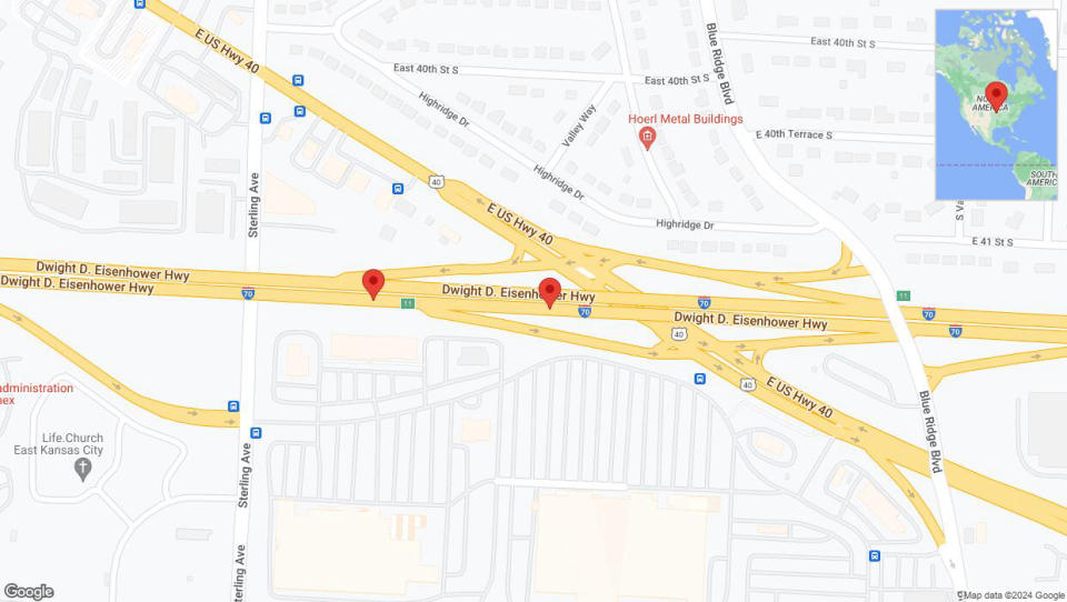 A detailed map that shows the affected road due to 'Reports of a crash on eastbound I-70' on January 1st at 3:52 p.m.