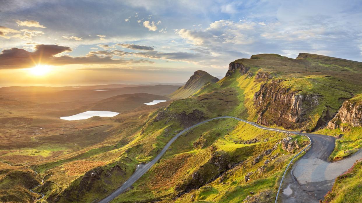 Beautiful light at Quiraing, Isle of Skye, Scotland. A seamlessly stitched panoramic image.