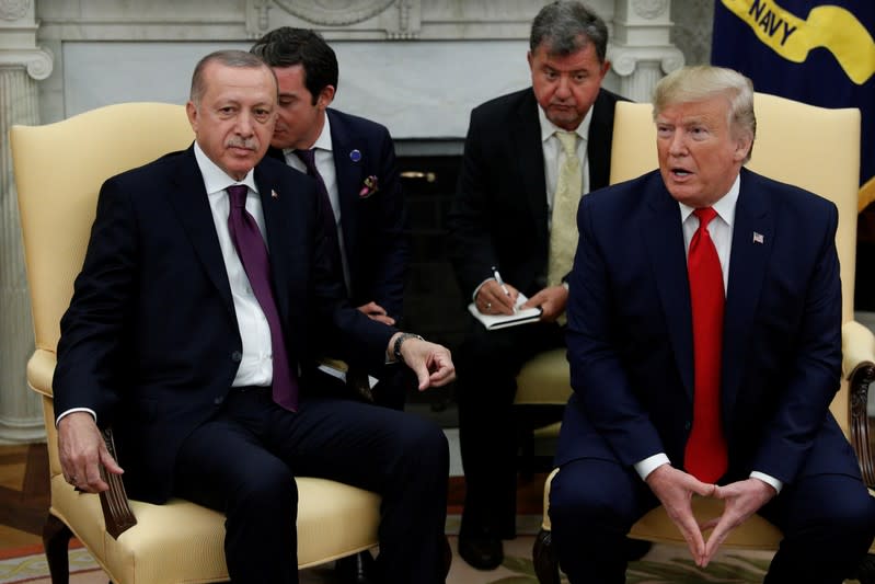 U.S. President Donald Trump meets with Turkey's President Erdogan at the White House in Washington