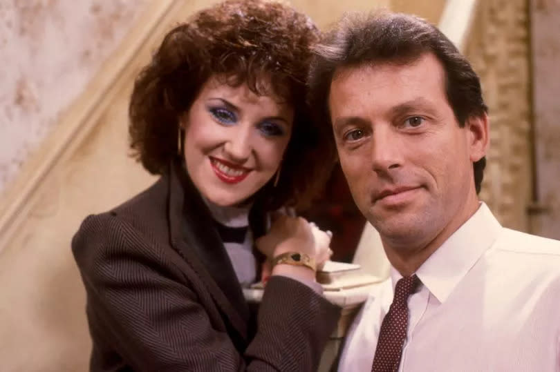 Anita Dobson as Angie Watts and Leslie Grantham as Den Watts in EastEnders during the 80s