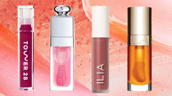 Tower 28 Shine On lip jelly, the Dior Lip Glow oil, Ilia balmy gloss and Clarins' Lip Comfort hydrating oil.