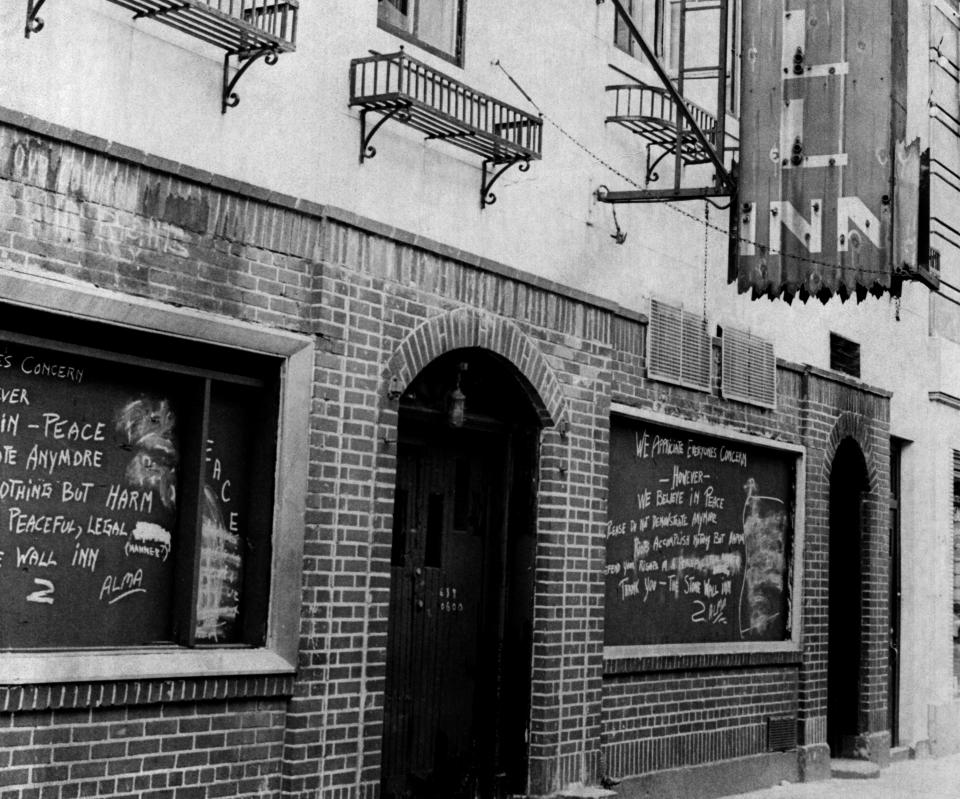 "Spontaneous demonstrations at New York City's Stonewall Inn by members of the LGBT community were sparked by a police raid during the early morning hours of June 28, 1969. (Photo: Jerry Engel/New York Post Archives /(c) NYP Holdings, Inc. via Getty Images)