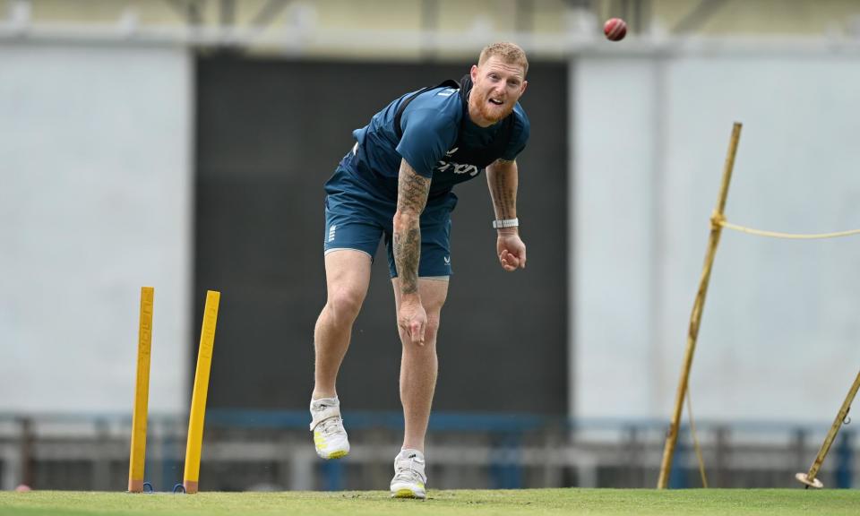 <span>Ben Stokes bowls in the nets in Ranchi, the first time on tour he has had batters at the other end.</span><span>Photograph: Gareth Copley/Getty Images</span>