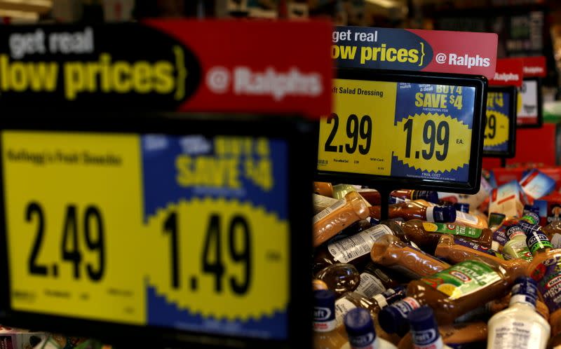 FILE PHOTO: Price tags are pictured at a Ralphs grocery store, which is owned by Kroger Co, ahead of company results in Pasadena