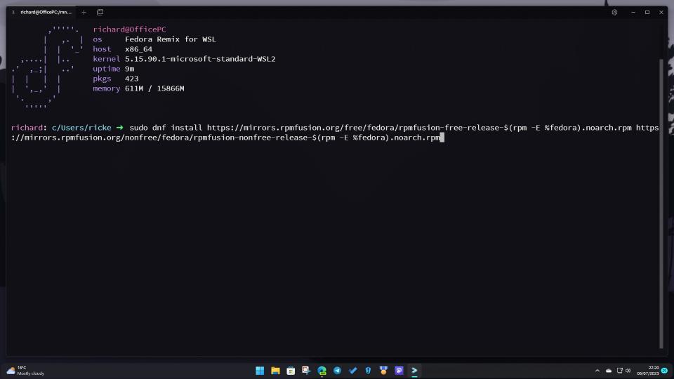 Adding RPMFusion to Fedora Remix on WSL