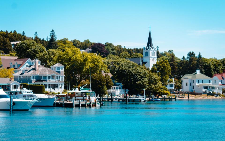 View of Mackinac Island Harbor from Lake Huron