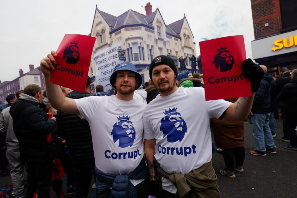 Everton fans ahead of the march towards Goodison Park.