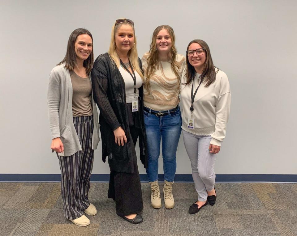 Zoe Harmon had a tremendous amount of support as she worked through the Ohio START program. Shown here are a few of her supporters. From left are Investigation Supervisor and START Supervisor for Sandusky County Children Services, Meagan Myers; Family Peer Mentor, Rachel Mitchell; Harmon; and Caseworker Alicia Mulligan.