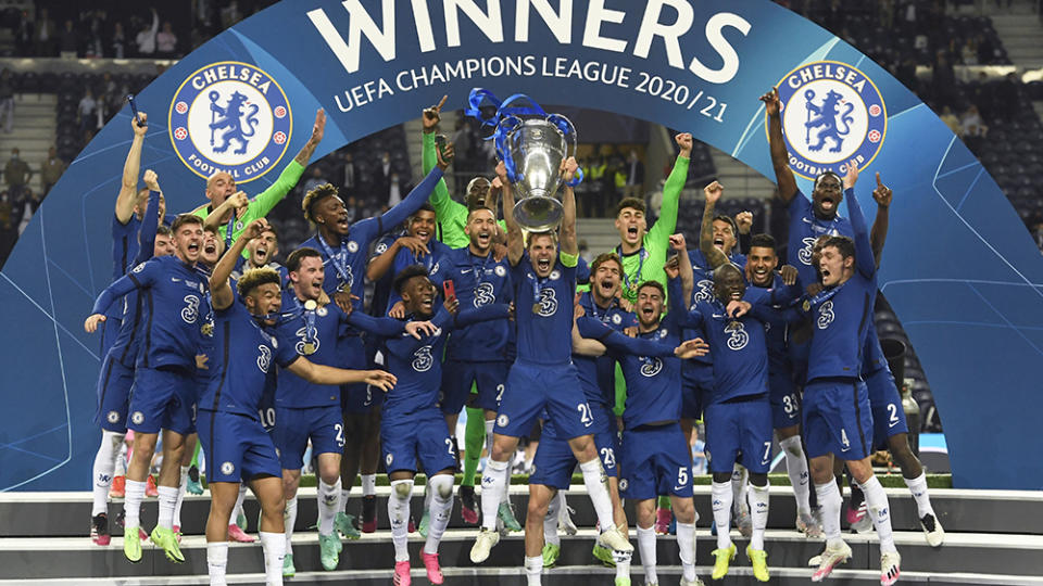 Chelsea’s players celebrate after winning the 2020-21 Champions League Final - Credit: AP Images