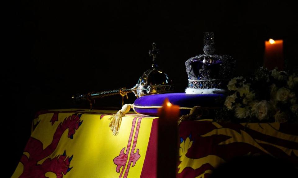 The Queen’s coffin lies in state at Westminster Hall.