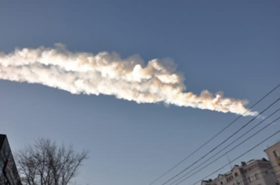 What appears to be a meteor trail over eastern Russia is seen in this image released Feb. 15, 2013, by the Russian Emergency Ministry. The meteor fall included a massive blast, according to Russian reports.
