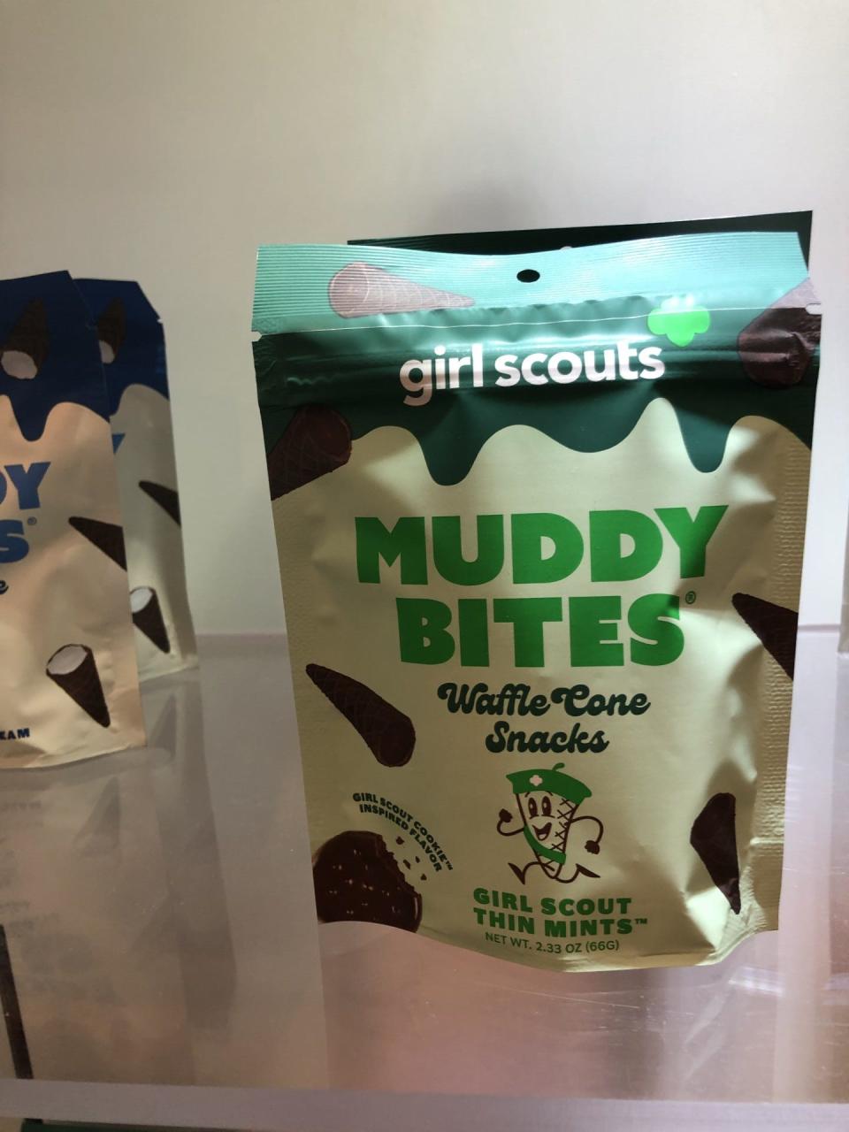 Muddy Bites Girl Scout Thin Mints waffle cone snacks.