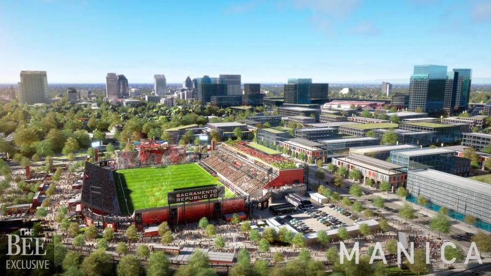 Sacramento Republic FC plans a new soccer stadium in downtown Railyards that would seat between 12,000 and 15,000 fans. It’s not contingent on the team moving to Major League Soccer.