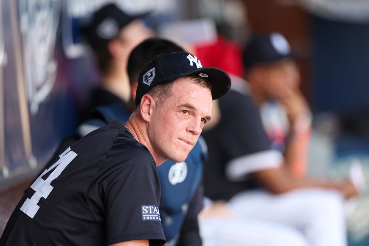 Feb 23, 2024; Tampa, FL, USA; New York Yankees relief pitcher Caleb Ferguson (64) participates in spring training workouts at George M. Steinbrenner Field.