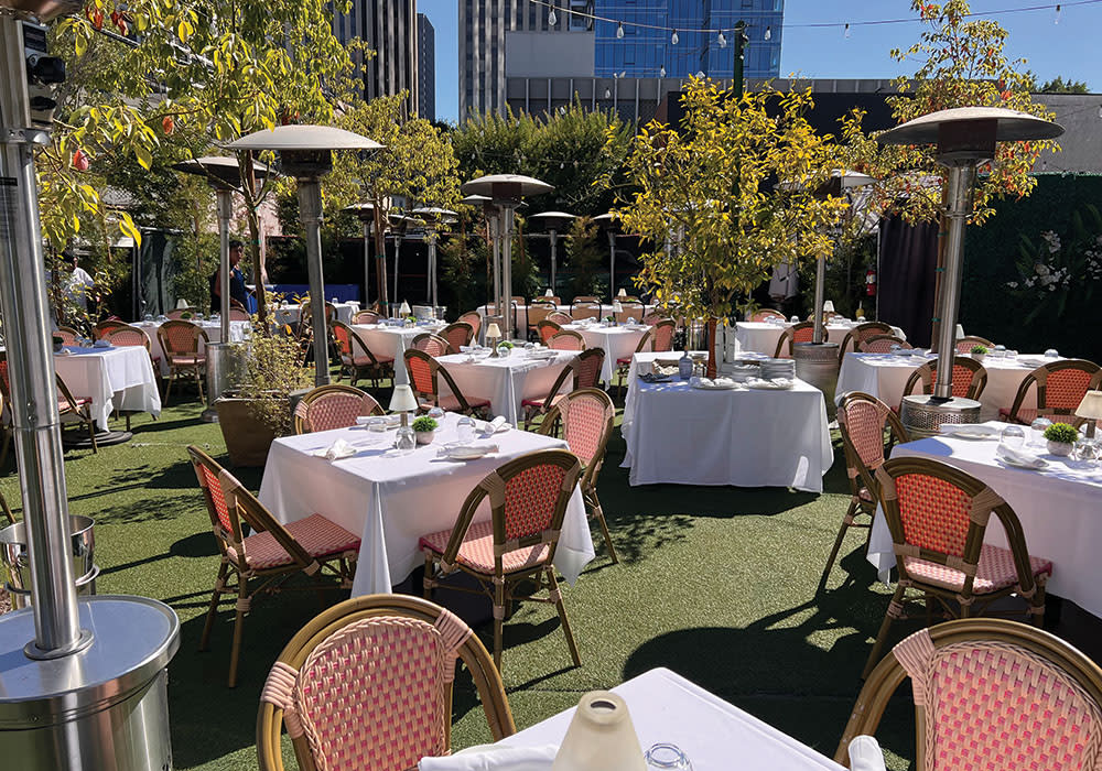 The al fresco dining area at Nerano, looking out on Century City and its highrises. Ben Affleck and Jennifer Lopez recently visited the restaurant for a date night. - Credit: Courtesy of Subject