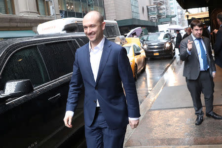 Logan Green, co-founder and CEO of Lyft, leaves an event in New York, U.S., March 21, 2019. REUTERS/Shannon Stapleto