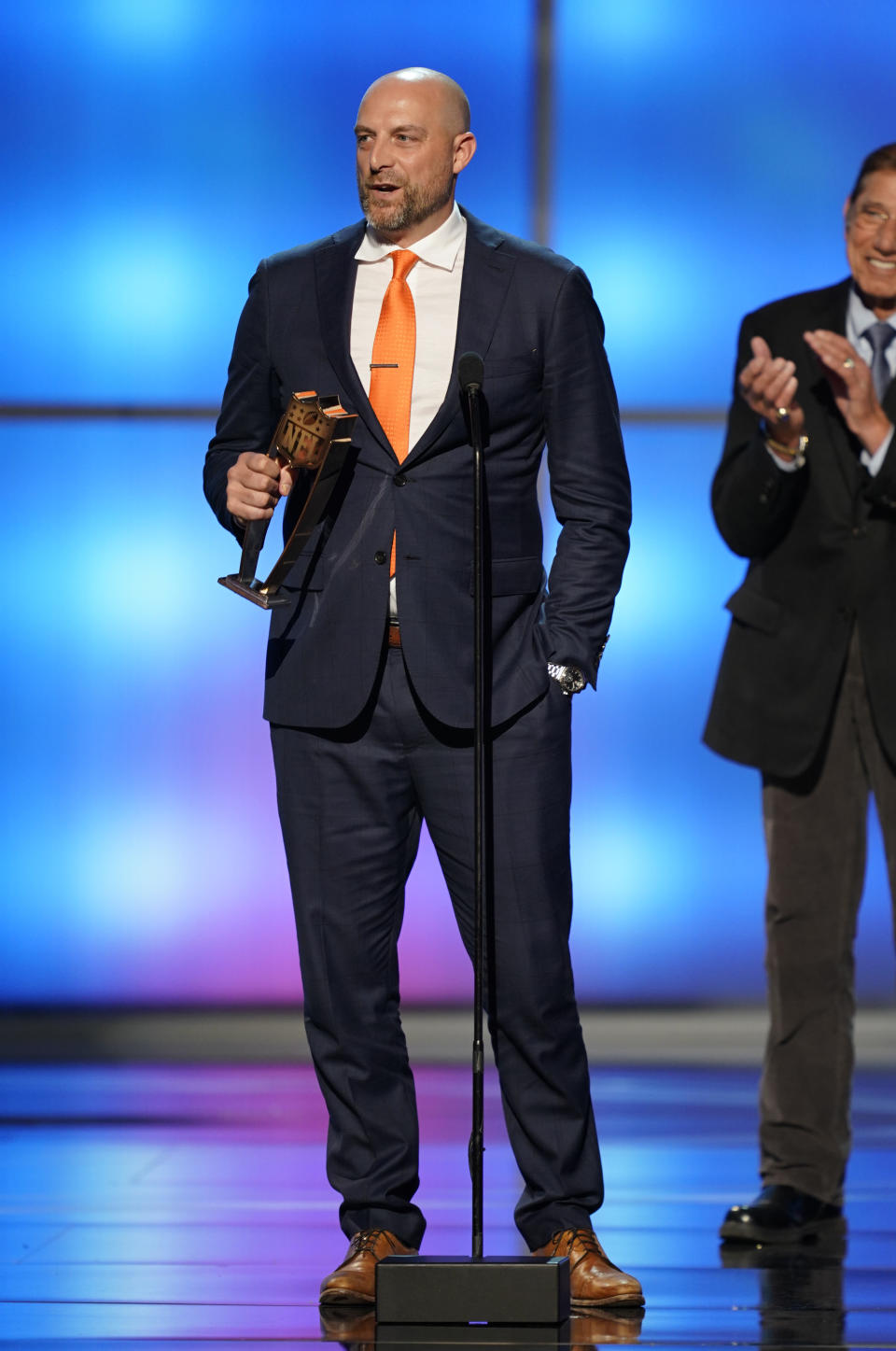 Coach of the Chicago Bears Matt Nagy accepts the award for AP coach of the year at the 8th Annual NFL Honors at The Fox Theatre on Saturday, Feb. 2, 2019, in Atlanta. (Photo by Paul Abell/Invision for NFL/AP Images)
