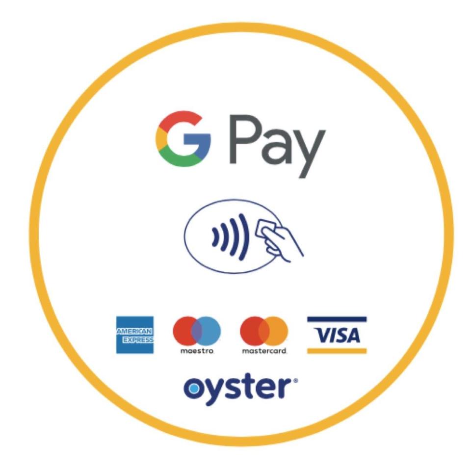 The Google Pay logo will replace TfL's current yellow stickers on the Oyster card-reader badges (Google )