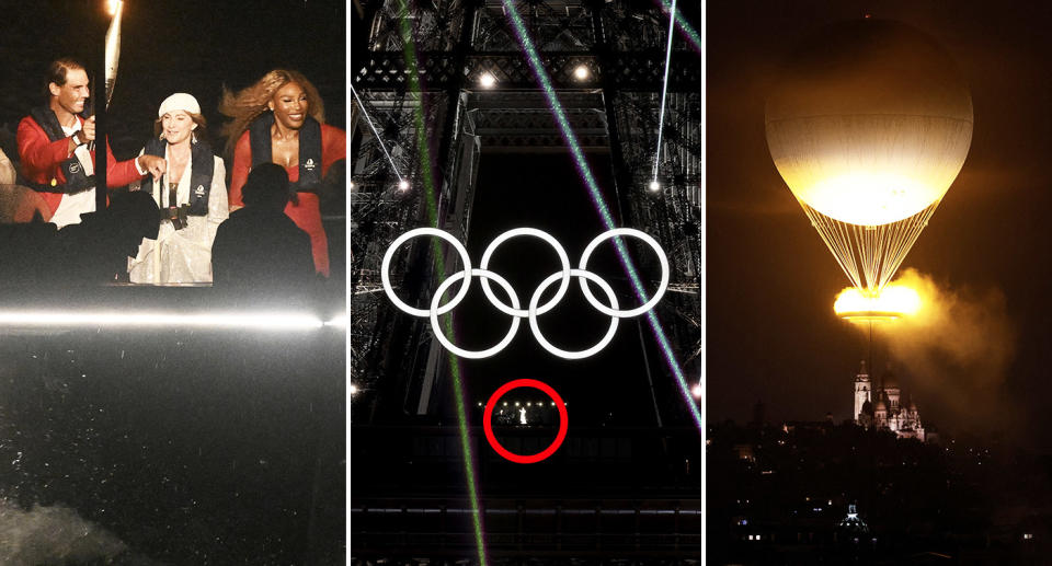 Rafa Nadal, Serena Williams and Celine Dion during the Olympics opening ceremony.