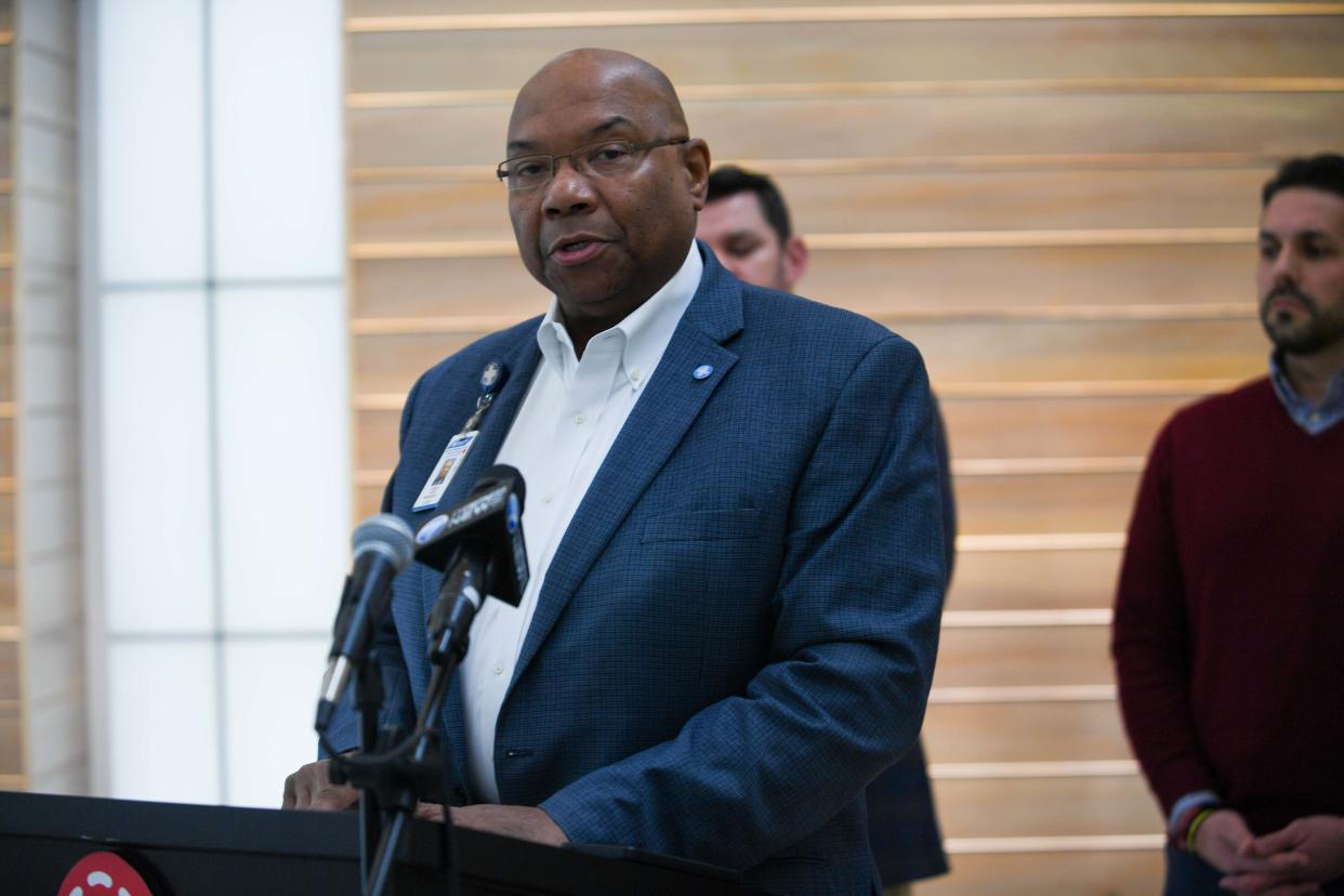 West Tennessee Healthcare CEO James Ross speaks during the announcement of the Children's Cabinet inside Le Bonheur Children's Hospital in Jackson, Tenn., on Tuesday, Jan. 23, 2024.